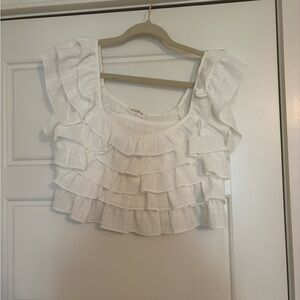 Storia White Ruffled Tiered Crop Top